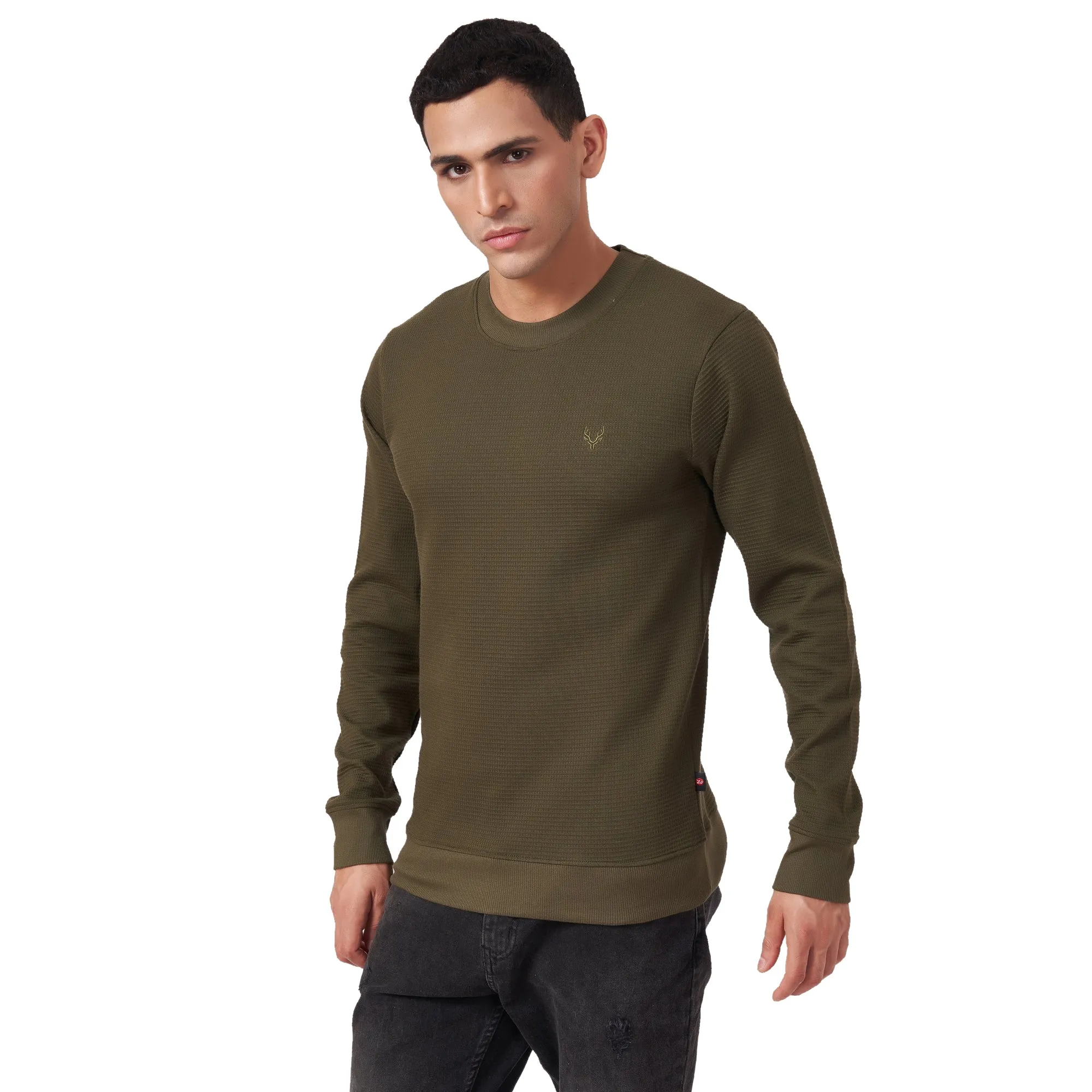 100% Cotton Waffle Knit Full Sleeve Round Neck Sweatshirt