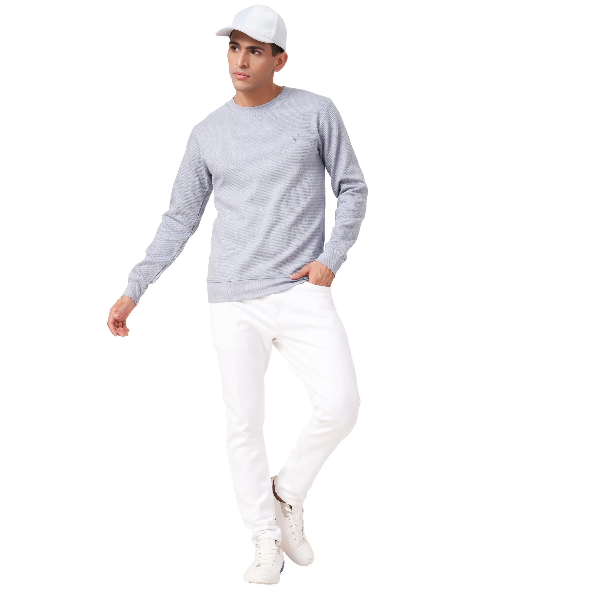 100% Cotton Waffle Knit Full Sleeve Round Neck Sweatshirt