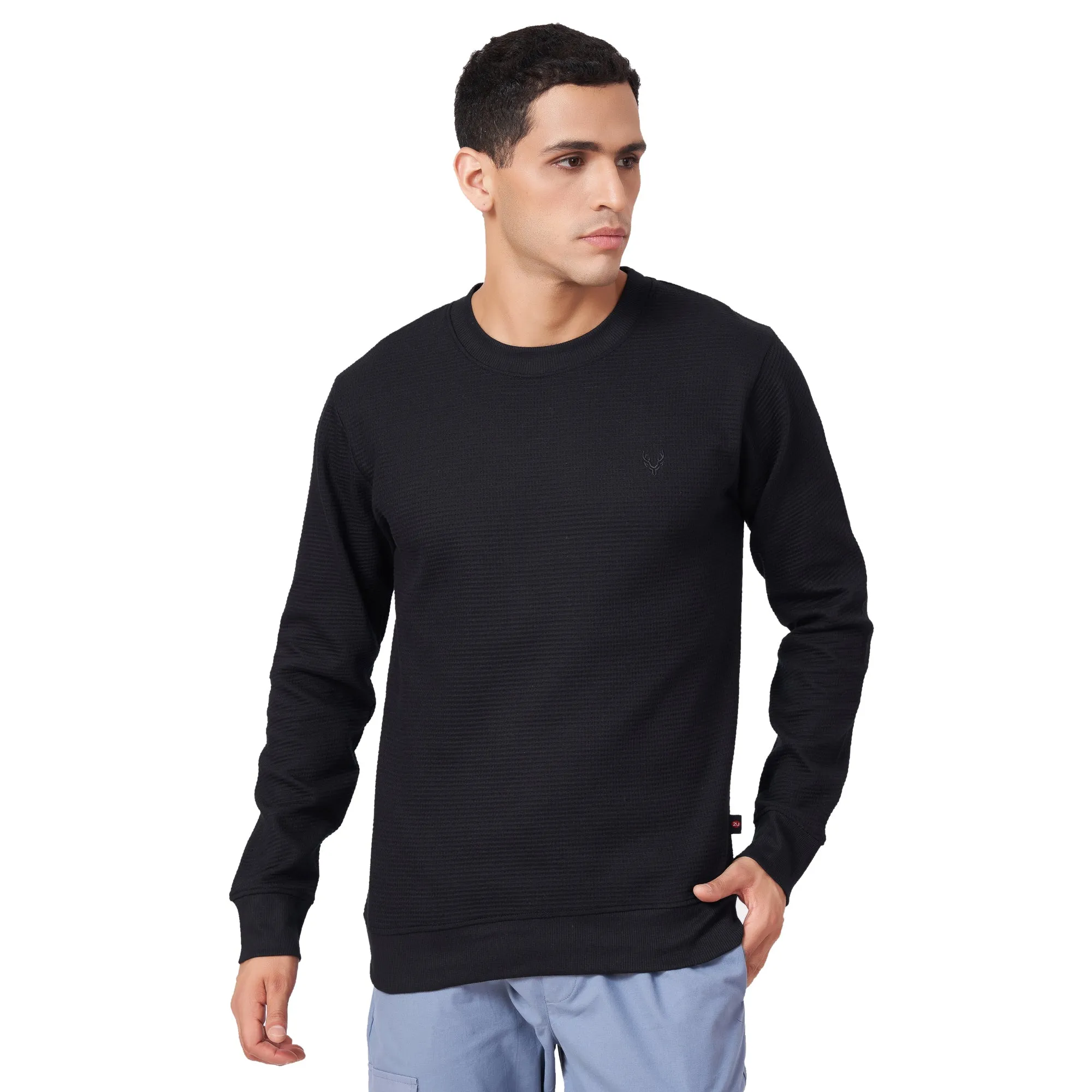 100% Cotton Waffle Knit Full Sleeve Round Neck Sweatshirt