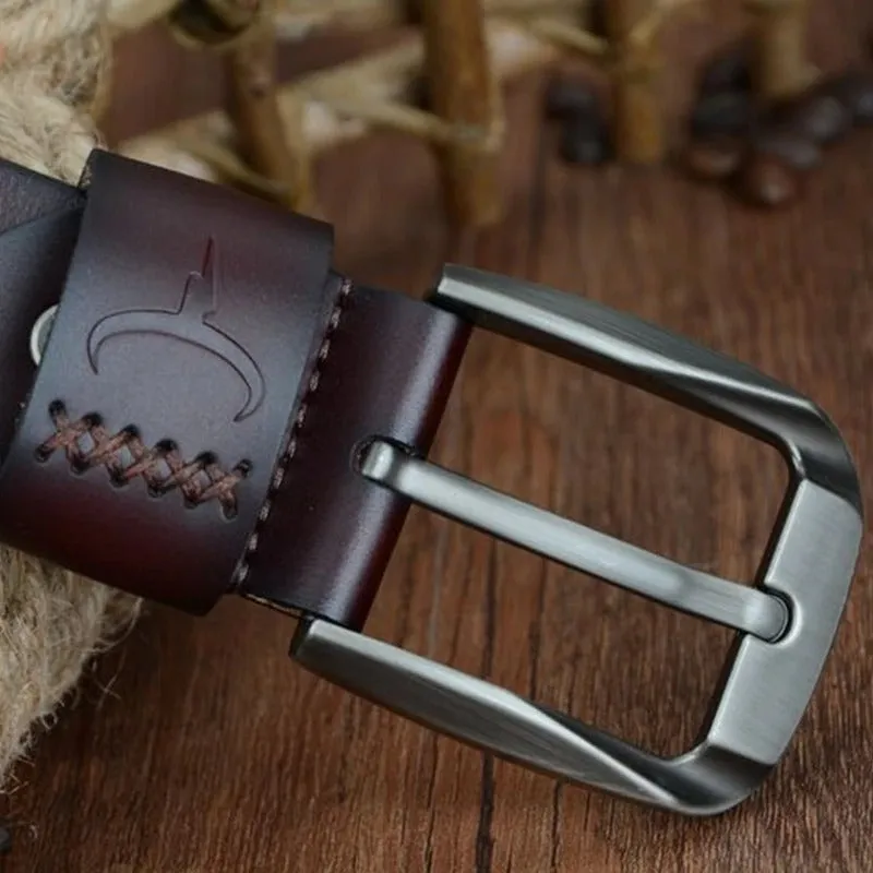 130cm Vintage Style Pin Buckle Cow Genuine Leather Belts for Men