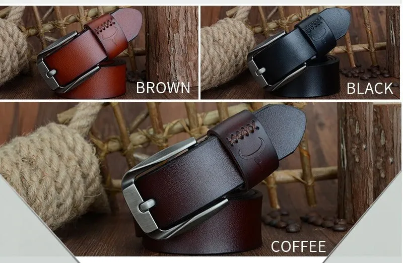 130cm Vintage Style Pin Buckle Cow Genuine Leather Belts for Men