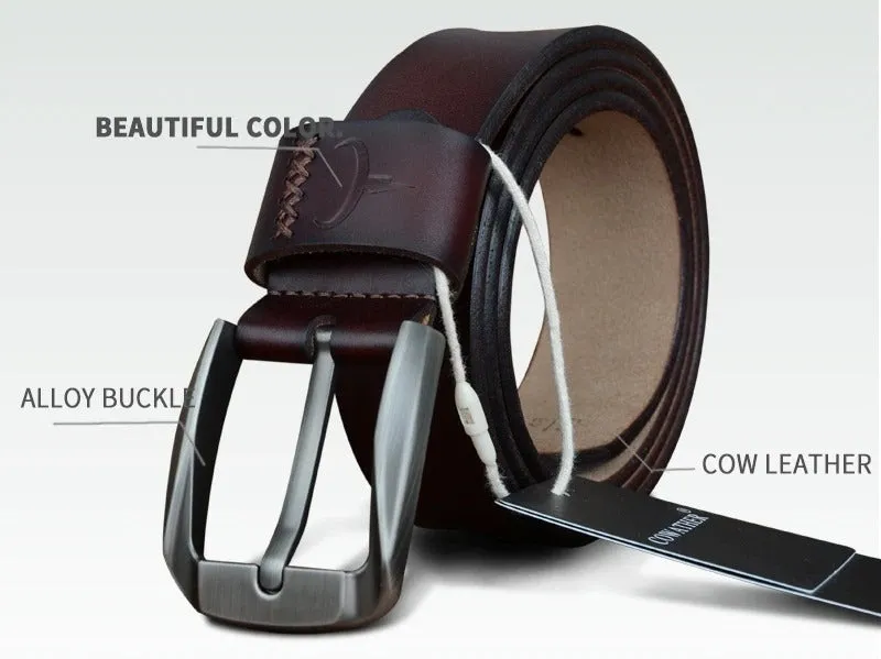 130cm Vintage Style Pin Buckle Cow Genuine Leather Belts for Men