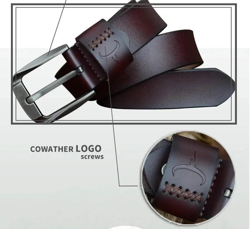 130cm Vintage Style Pin Buckle Cow Genuine Leather Belts for Men