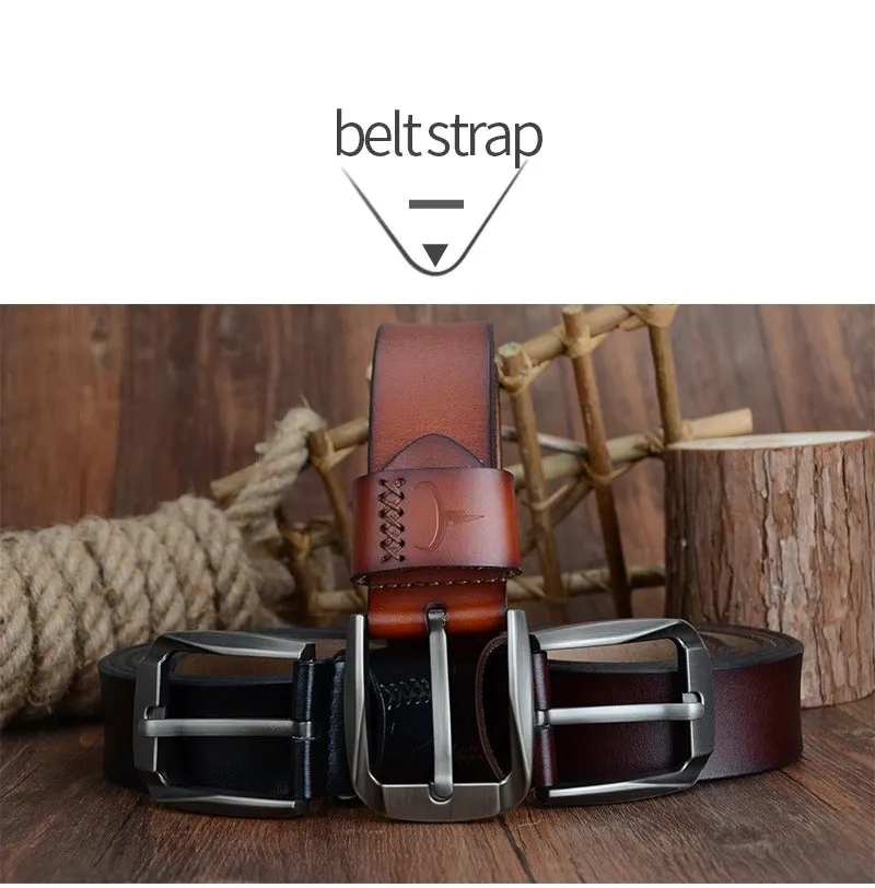 130cm Vintage Style Pin Buckle Cow Genuine Leather Belts for Men