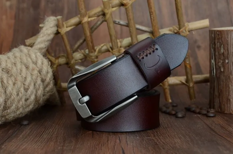 130cm Vintage Style Pin Buckle Cow Genuine Leather Belts for Men