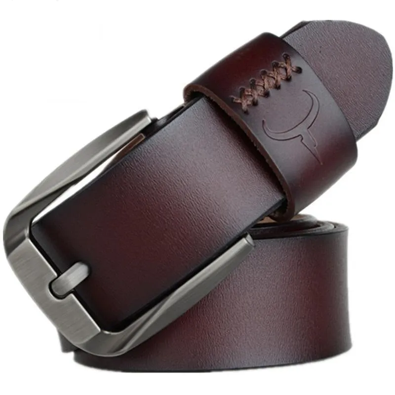 130cm Vintage Style Pin Buckle Cow Genuine Leather Belts for Men