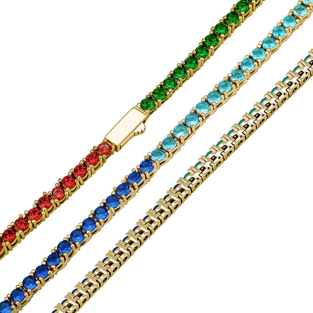 3mm Iced Out Cubic Zirconia One Row Tennis Chain Choker Necklace for Men