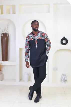 African Print Long Sleeve Kaftan Top for Men - Ifeoluwa