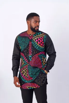 African Print Long Sleeve Kaftan Top for Men - Omar