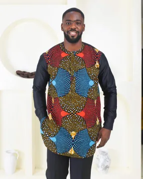 African Print Long Sleeve Kaftan Top for Men - Uzoma