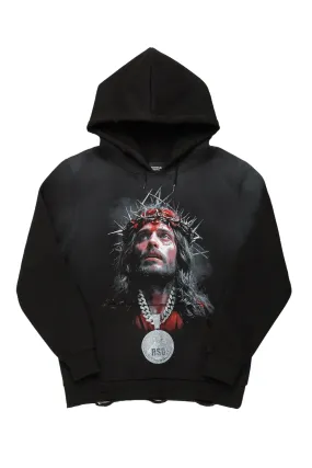 Amina Black Distressed Graphic Hoodie