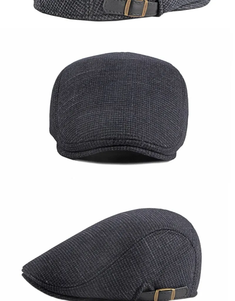 Autumn Winter Fashion Vintage Wool Plaid Adjustable Beret Cap for Men