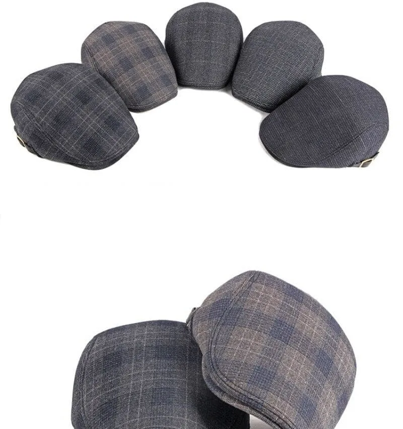 Autumn Winter Fashion Vintage Wool Plaid Adjustable Beret Cap for Men