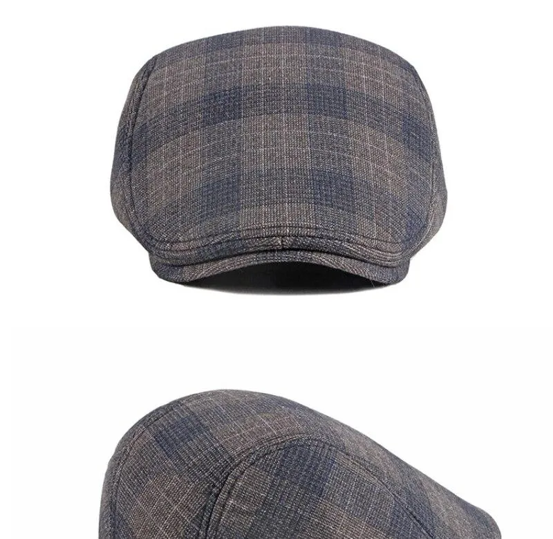 Autumn Winter Fashion Vintage Wool Plaid Adjustable Beret Cap for Men