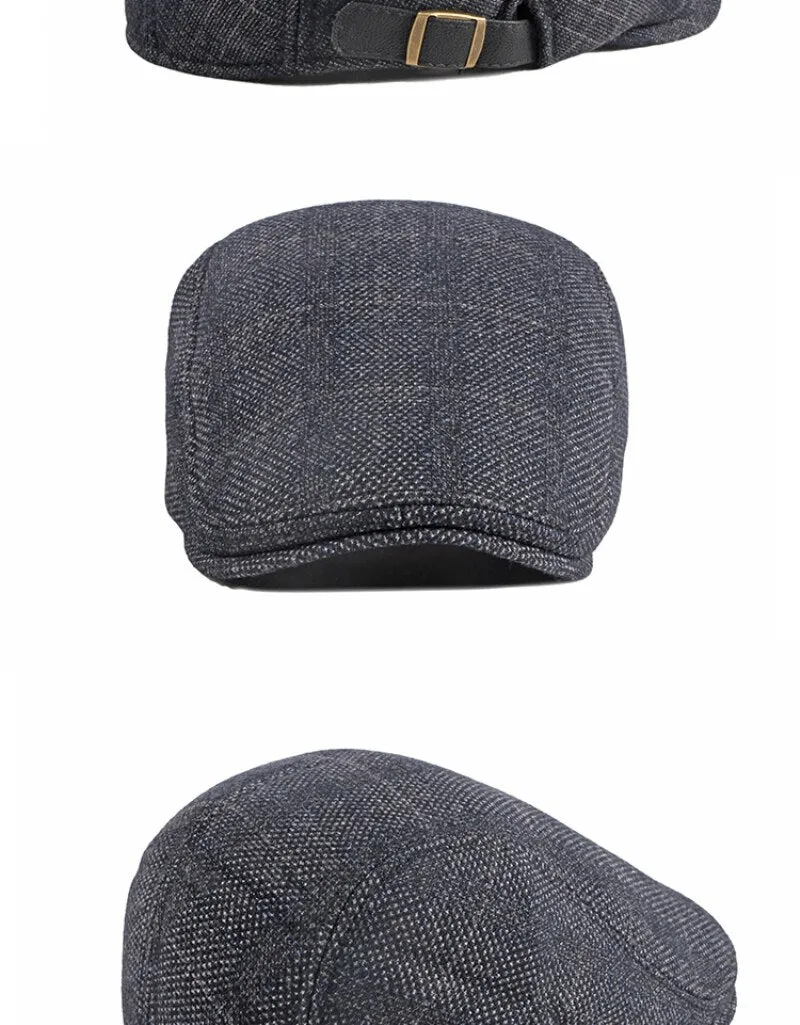 Autumn Winter Fashion Vintage Wool Plaid Adjustable Beret Cap for Men