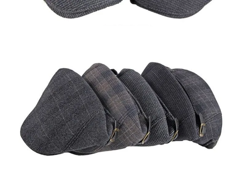 Autumn Winter Fashion Vintage Wool Plaid Adjustable Beret Cap for Men