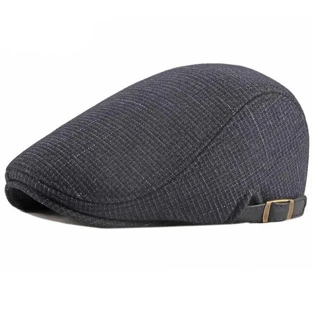 Autumn Winter Fashion Vintage Wool Plaid Adjustable Beret Cap for Men