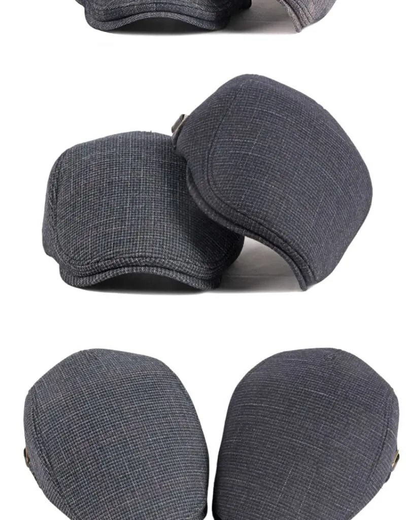 Autumn Winter Fashion Vintage Wool Plaid Adjustable Beret Cap for Men