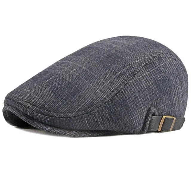 Autumn Winter Fashion Vintage Wool Plaid Adjustable Beret Cap for Men