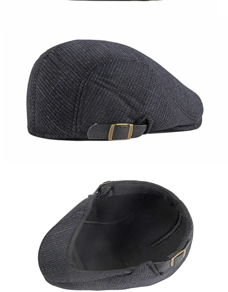 Autumn Winter Fashion Vintage Wool Plaid Adjustable Beret Cap for Men