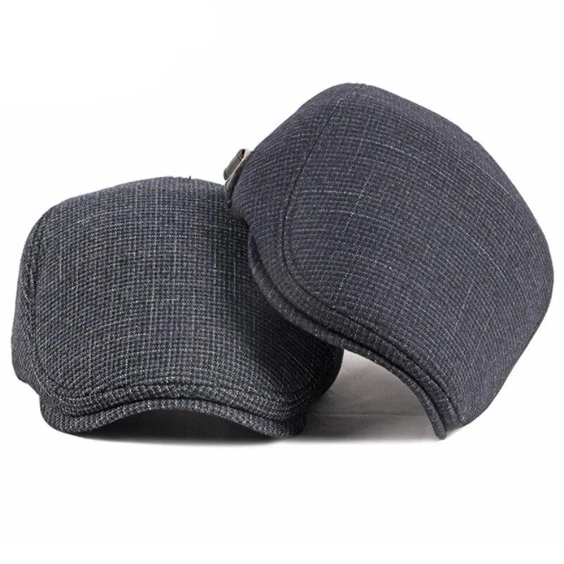 Autumn Winter Fashion Vintage Wool Plaid Adjustable Beret Cap for Men