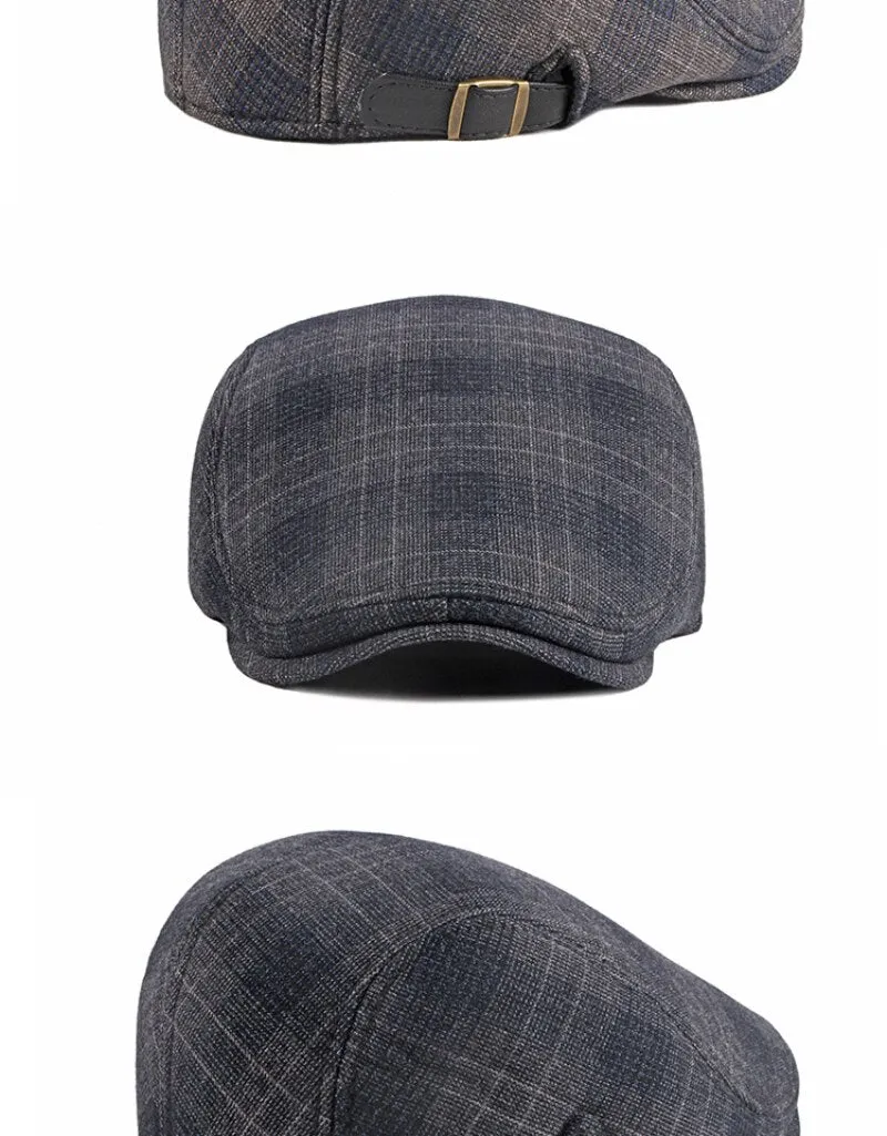 Autumn Winter Fashion Vintage Wool Plaid Adjustable Beret Cap for Men