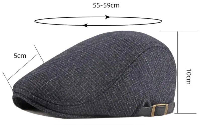 Autumn Winter Fashion Vintage Wool Plaid Adjustable Beret Cap for Men