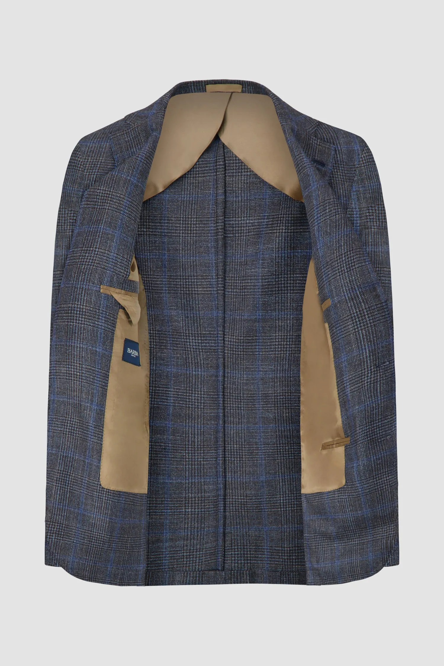 Barba Napoli Grey/Blue Checkered Long 2B Blazer