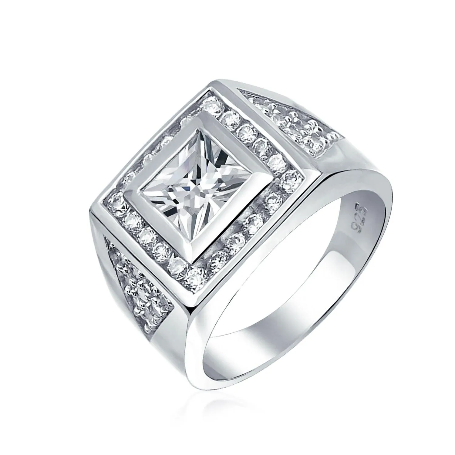 Big Mens Square AAA CZ Engagement Statement Ring .925 Sterling Silver