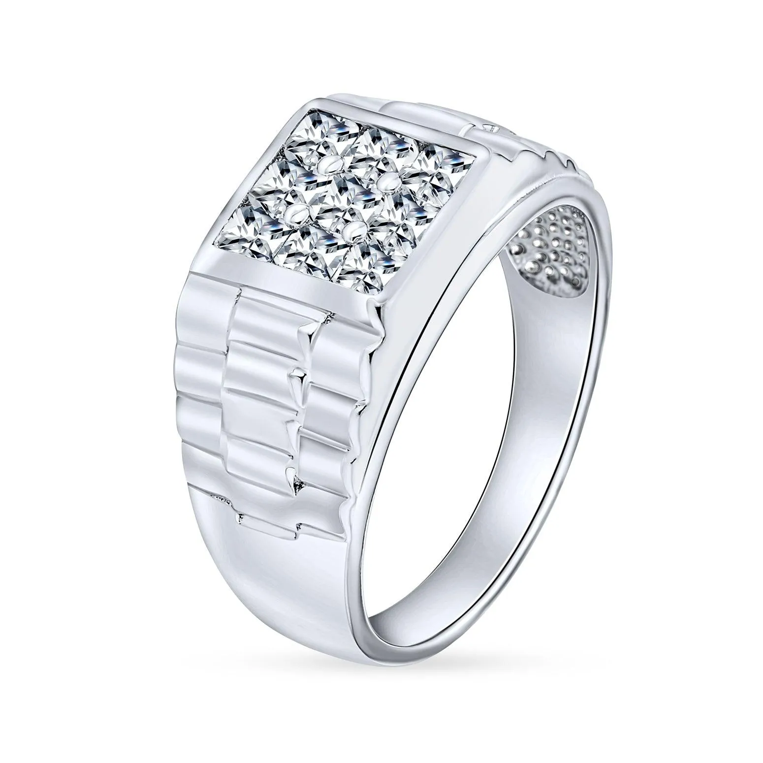 Big Mens Square AAA CZ Engagement Statement Ring .925 Sterling Silver