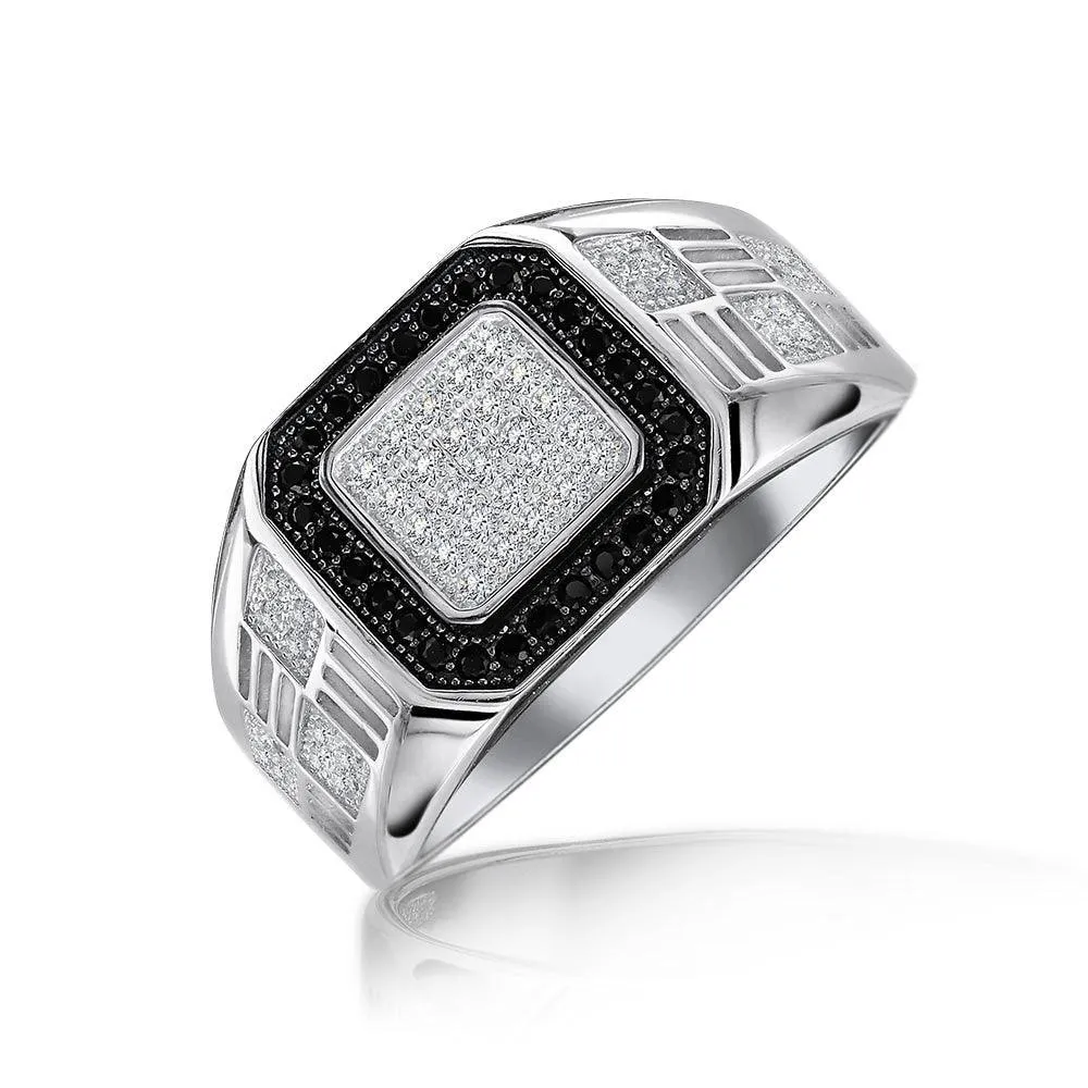 Big Mens Square AAA CZ Engagement Statement Ring .925 Sterling Silver