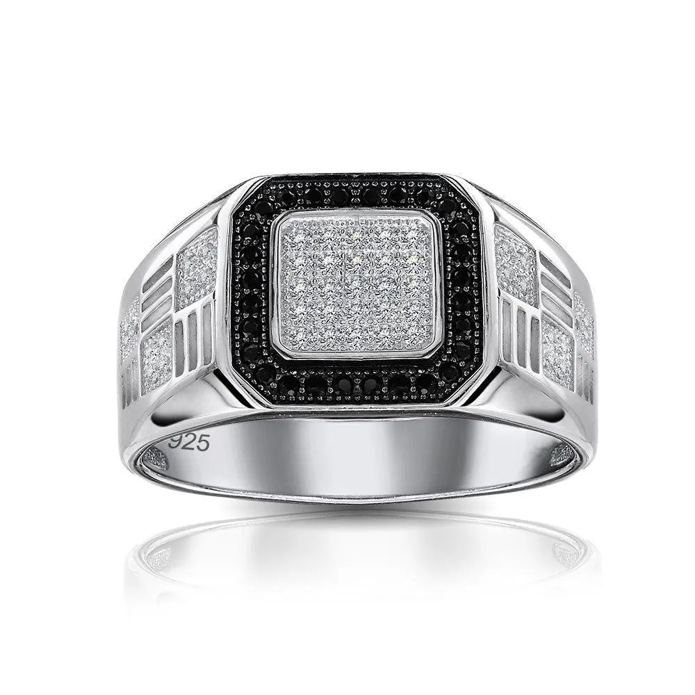 Big Mens Square AAA CZ Engagement Statement Ring .925 Sterling Silver