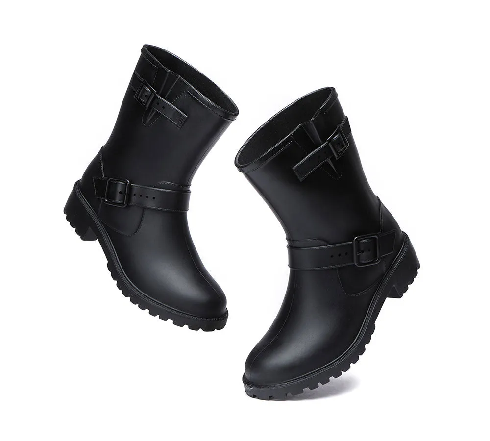 Black Rainboots, Women Gumboots Mid Calf With Wool Insole