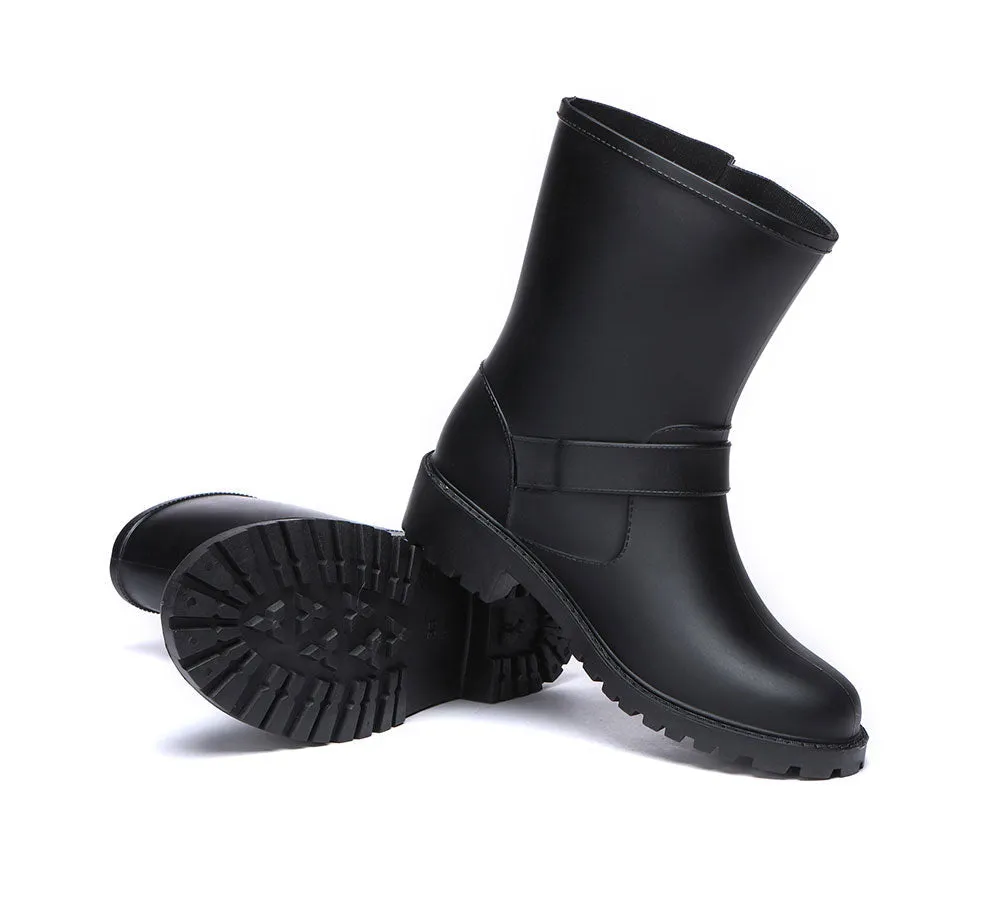 Black Rainboots, Women Gumboots Mid Calf With Wool Insole