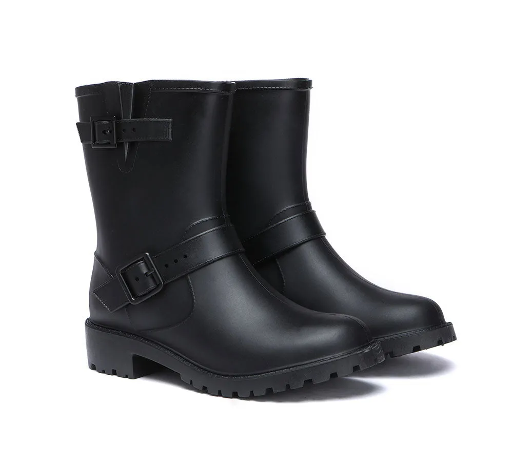 Black Rainboots, Women Gumboots Mid Calf With Wool Insole