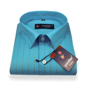 Blue Color Lining Cotton Shirt For Men