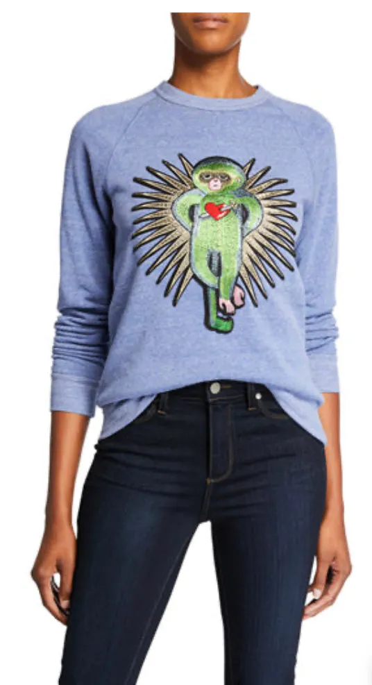 Blue Lucky monkey embroidered organic unisex sweatshirt PLUS