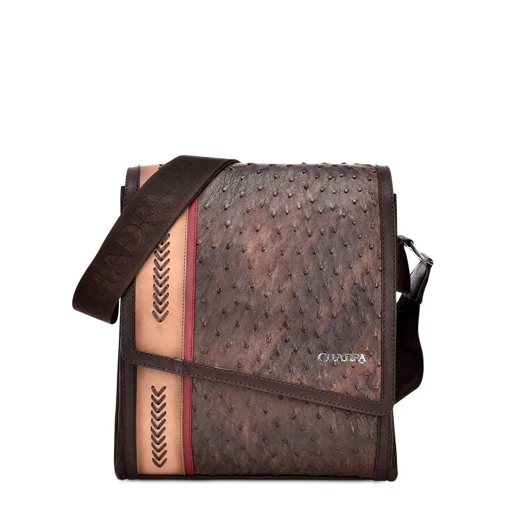 BO362A1 TOBACCO. CUADRA FASHION OSTRICH CROSSBODY BAG FOR MEN