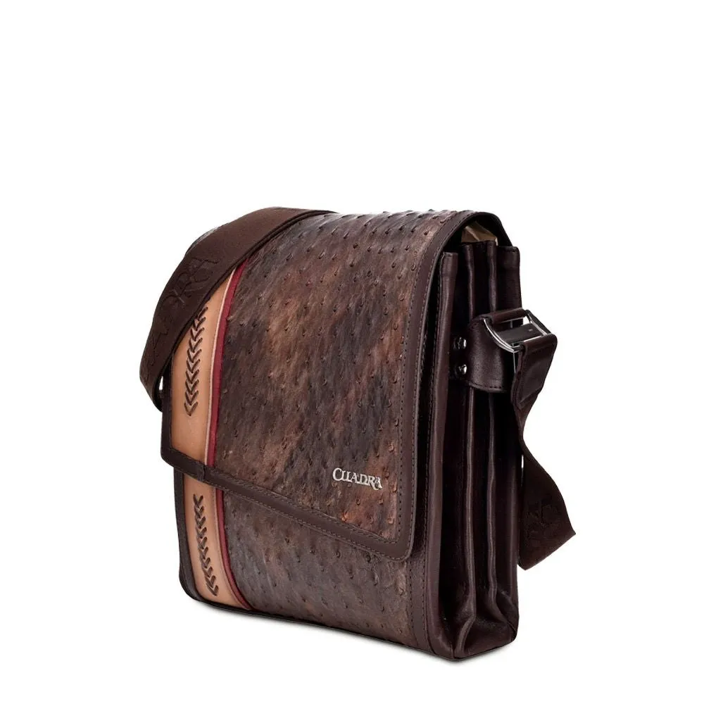 BO362A1 TOBACCO. CUADRA FASHION OSTRICH CROSSBODY BAG FOR MEN