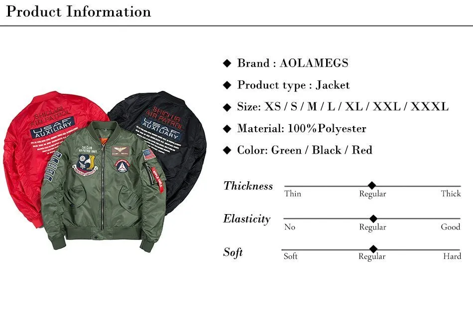 Bomber Men Badge Air Pilot MA-1 Men's Jacket Hip Hop Outwear