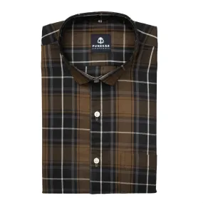 Brown Color Checks Cotton Causal Shirt For Men