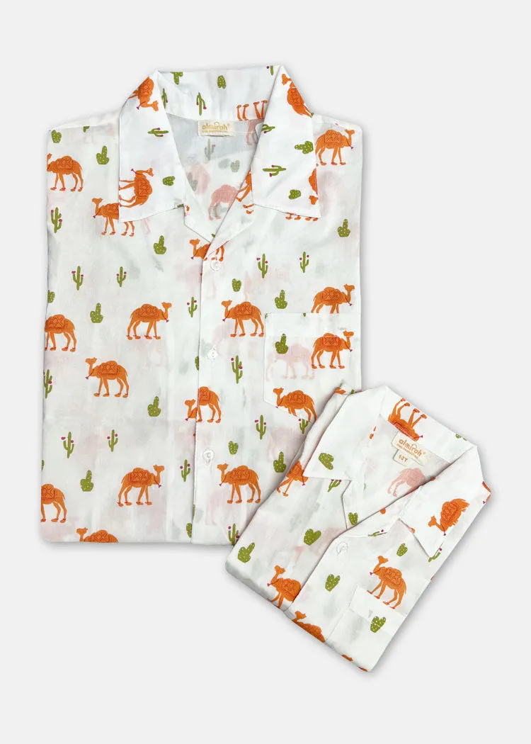 Camel Print Shirts Set for Father-Son