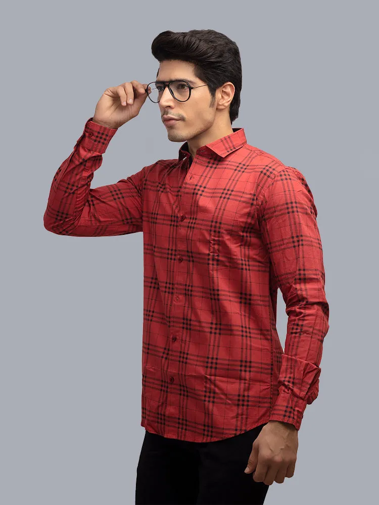 Check Shirt for Men - Checked Regular Fit Casual Shirt Red