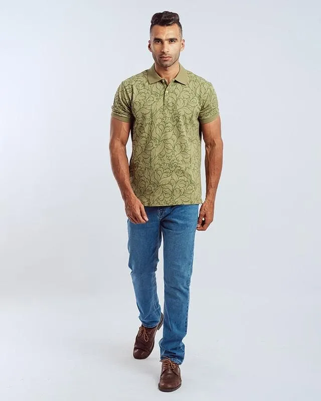 Classic Fit Patterned Polo Shirt - Olive