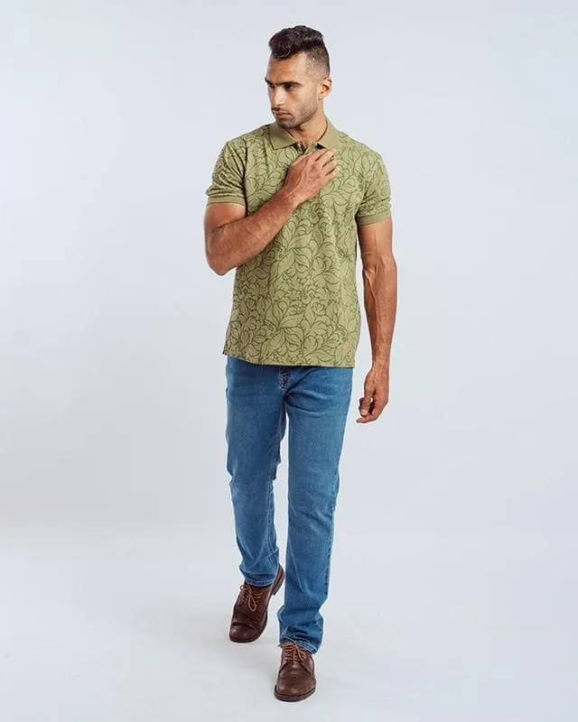 Classic Fit Patterned Polo Shirt - Olive