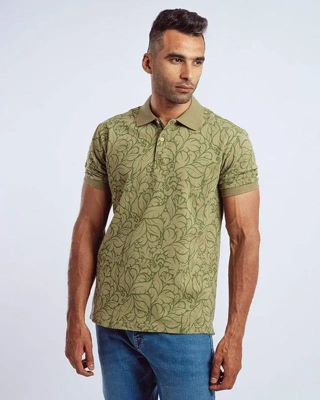 Classic Fit Patterned Polo Shirt - Olive