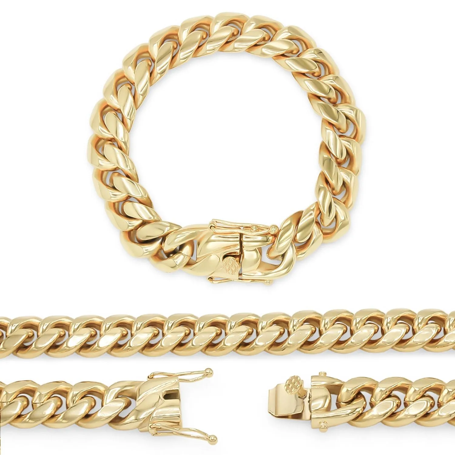 Cuban Link Chain 14K Gold Plated Curb Bracelet 8.5" Stainless Steel Jewelry For Men