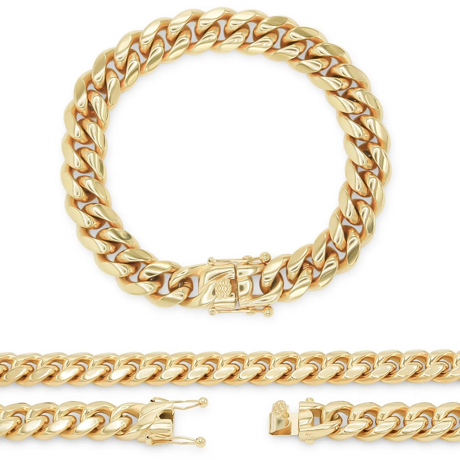 Cuban Link Chain 14K Gold Plated Curb Bracelet 8.5" Stainless Steel Jewelry For Men