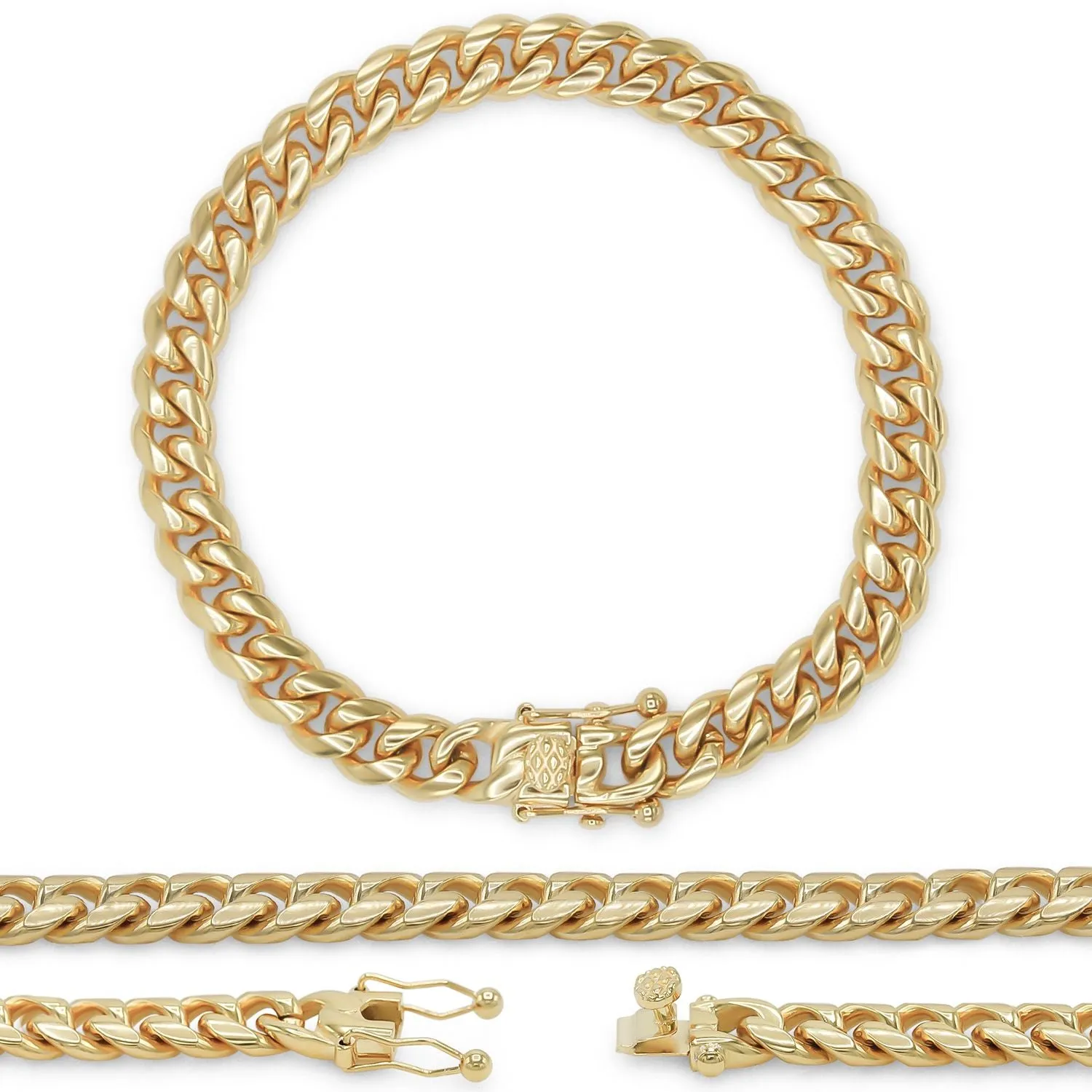 Cuban Link Chain 14K Gold Plated Curb Bracelet 8.5" Stainless Steel Jewelry For Men