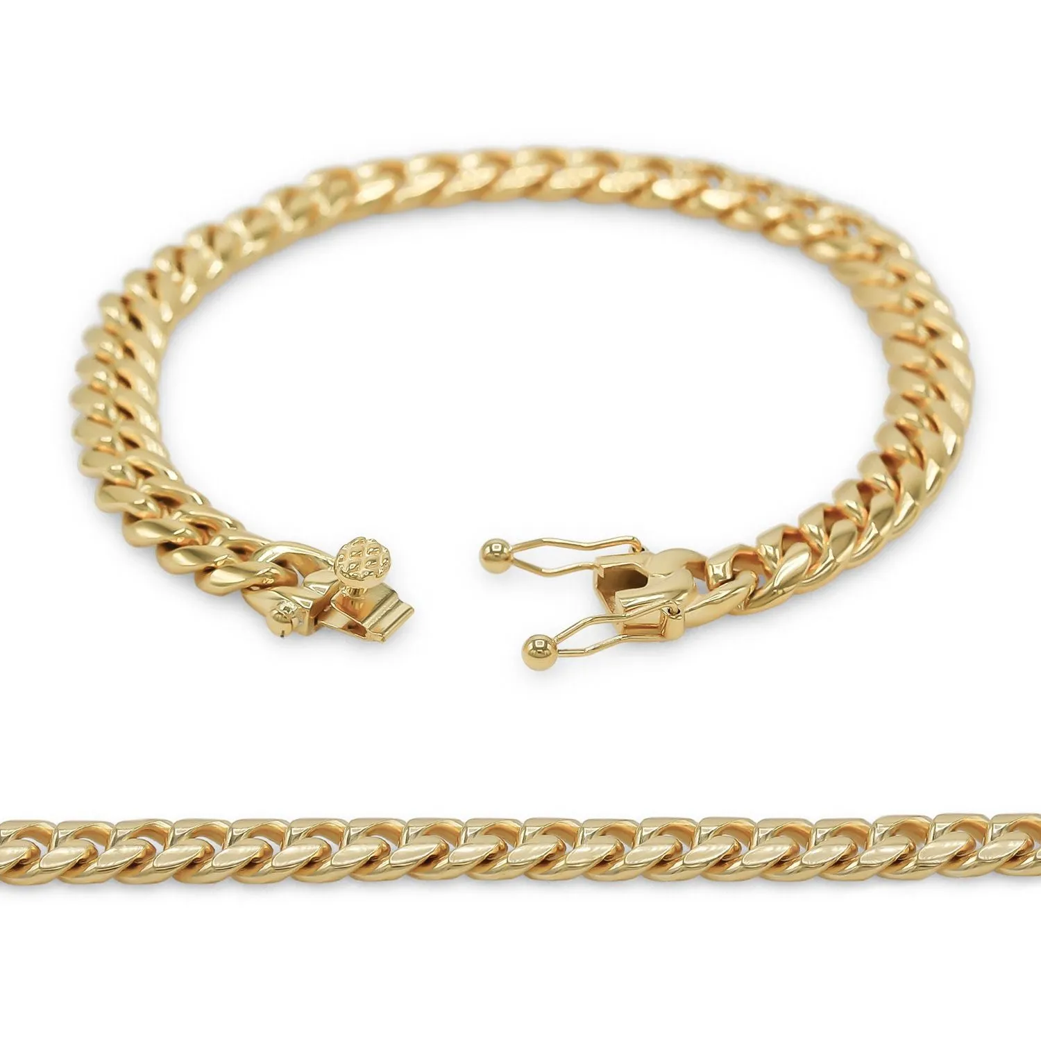 Cuban Link Chain 14K Gold Plated Curb Bracelet 8.5" Stainless Steel Jewelry For Men